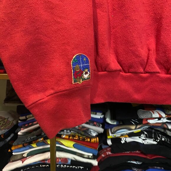 Vintage 90s Cute Teddy Bears Snowfall Christmas Sweater Crewneck Red XL - Picture 2 of 5